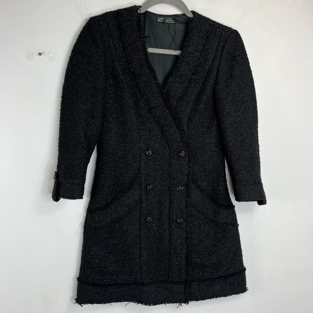 Zara TRF Size Small Black Sparkle Tweed Double Breasted Mini Dress LL6